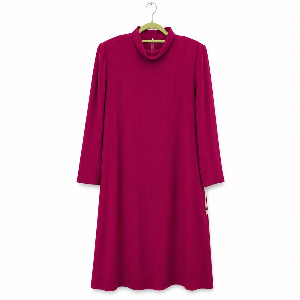 Henry Lee Fuchsia Mock Neck Long Sleeve Midi Dress Vintage USA Made Sz 14